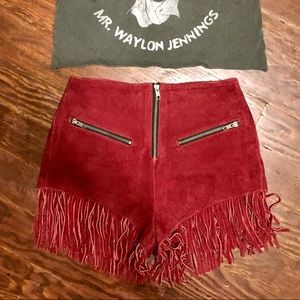 Understated Leather Rose Suede fringe hot shorts